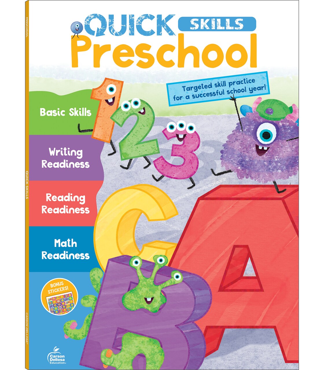 Carson Dellosa Quick Skills Preschool Workbooks, Math, Phonics, and Writing Preschool Activity Book With Stickers, Letters, Numbers, Counting, Colors, Shapes, PreK Classroom or Homeschool Curriculum